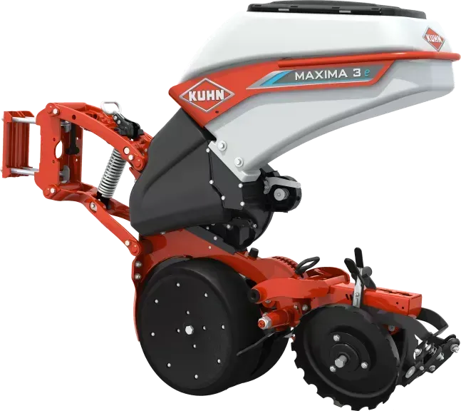 Se muestra un tractor Kuhn Maxima 3 sobre un fondo blanco.