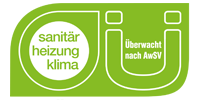 Ein grünes Schild mit der Aufschrift „Sanitar Heizung Klima“