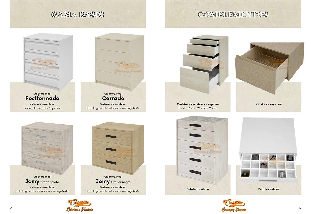 Página de cómodas en varios estilos y colores.