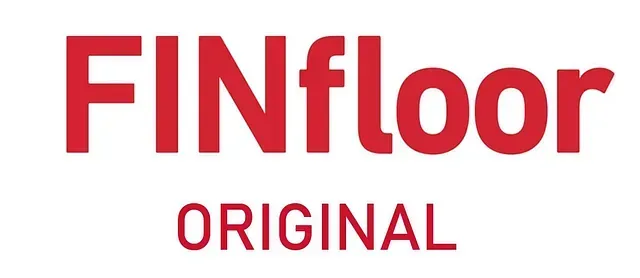 Un logotipo original de Finfloor en rojo sobre un fondo blanco