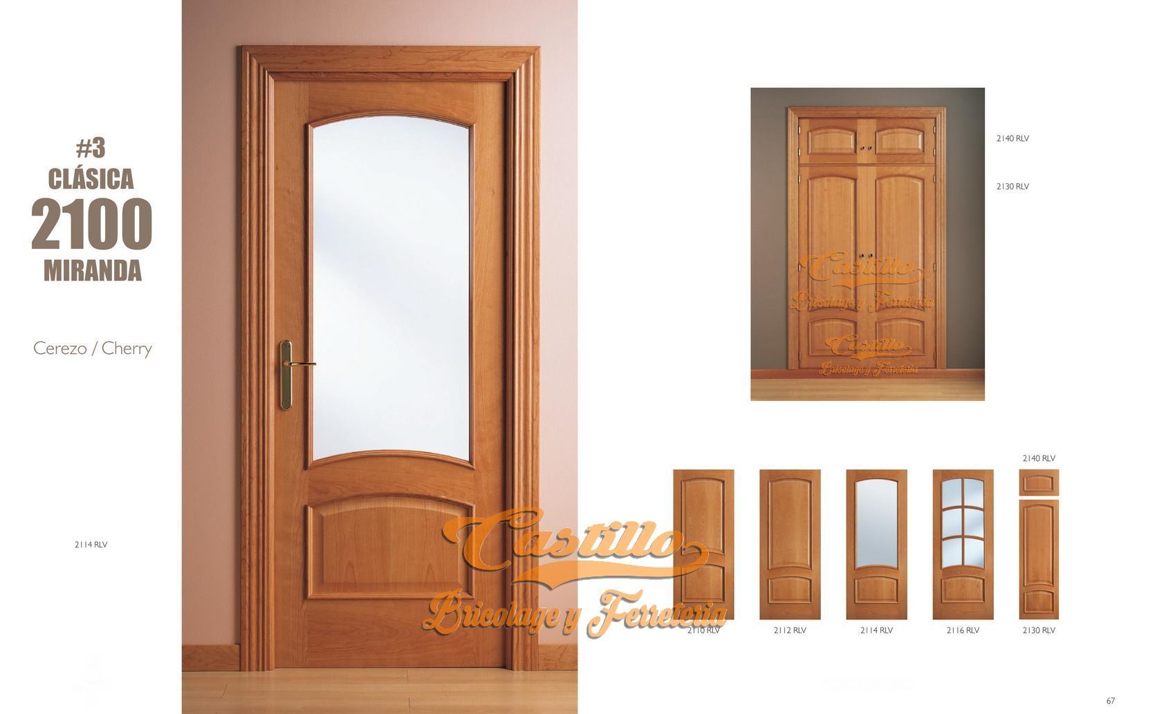 Catálogo de puertas de madera con varios diseños y estilos de puertas.