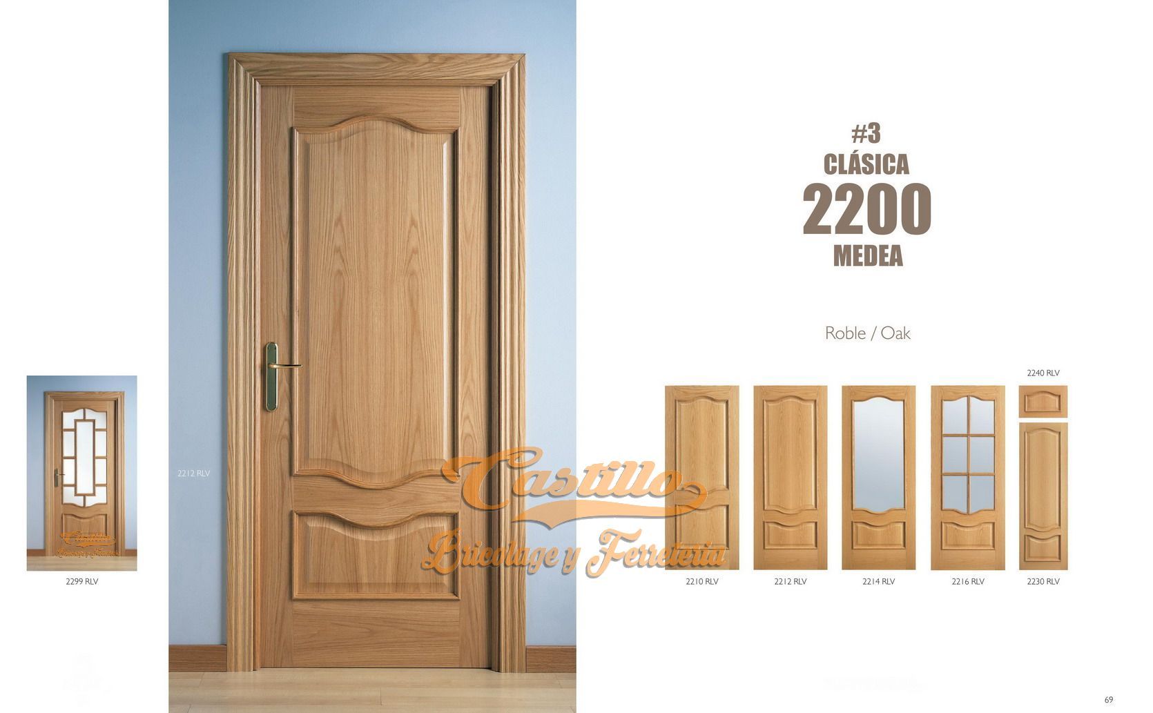 Puerta interior de madera con paneles decorativos y una selección de diseños de puertas.