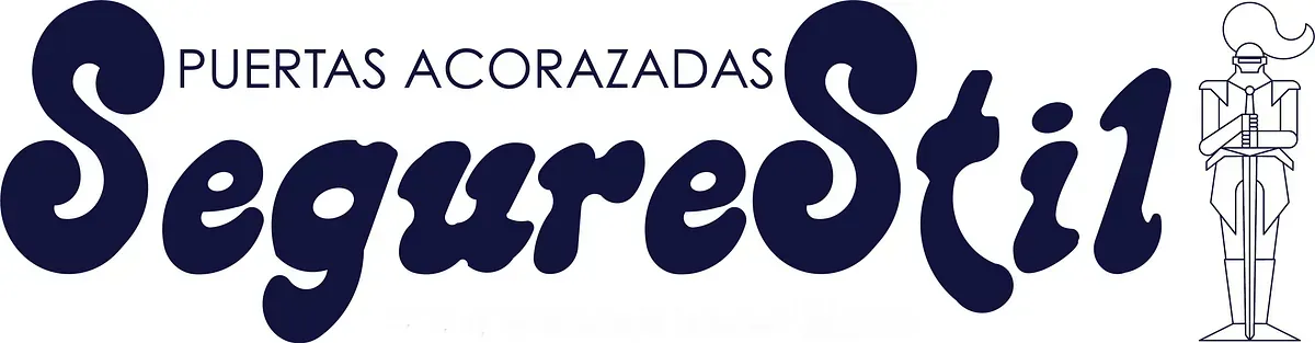 A blue and white logo for segurostil puertas acorazadas