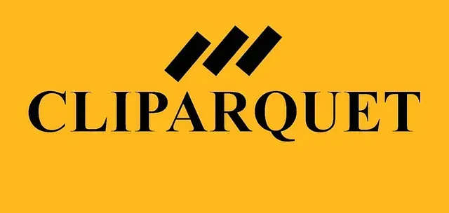 El logotipo de clipparquet está sobre un fondo amarillo.