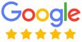 Logotipo de Google con cinco estrellas doradas debajo, que indica calificaciones excelentes.