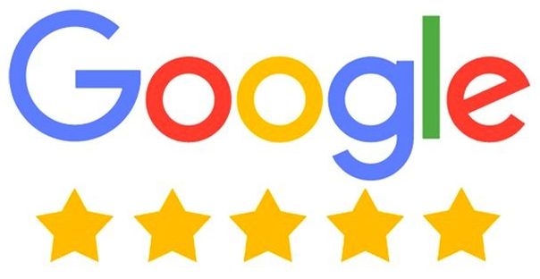 Logotipo de Google con cinco estrellas doradas debajo, que indica calificaciones excelentes.