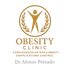 Logotipo para Cl&iacute;nica de Obesidad que presenta una figura dorada con los brazos levantados dentro de un c&iacute;rculo, con texto.