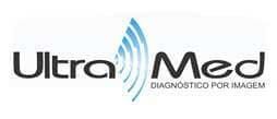 Logotipo da Ultra Med com texto e um design de onda sonora azul.