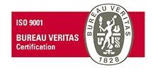 Un logotipo rojo y blanco para la certificación Bureau Veritas.