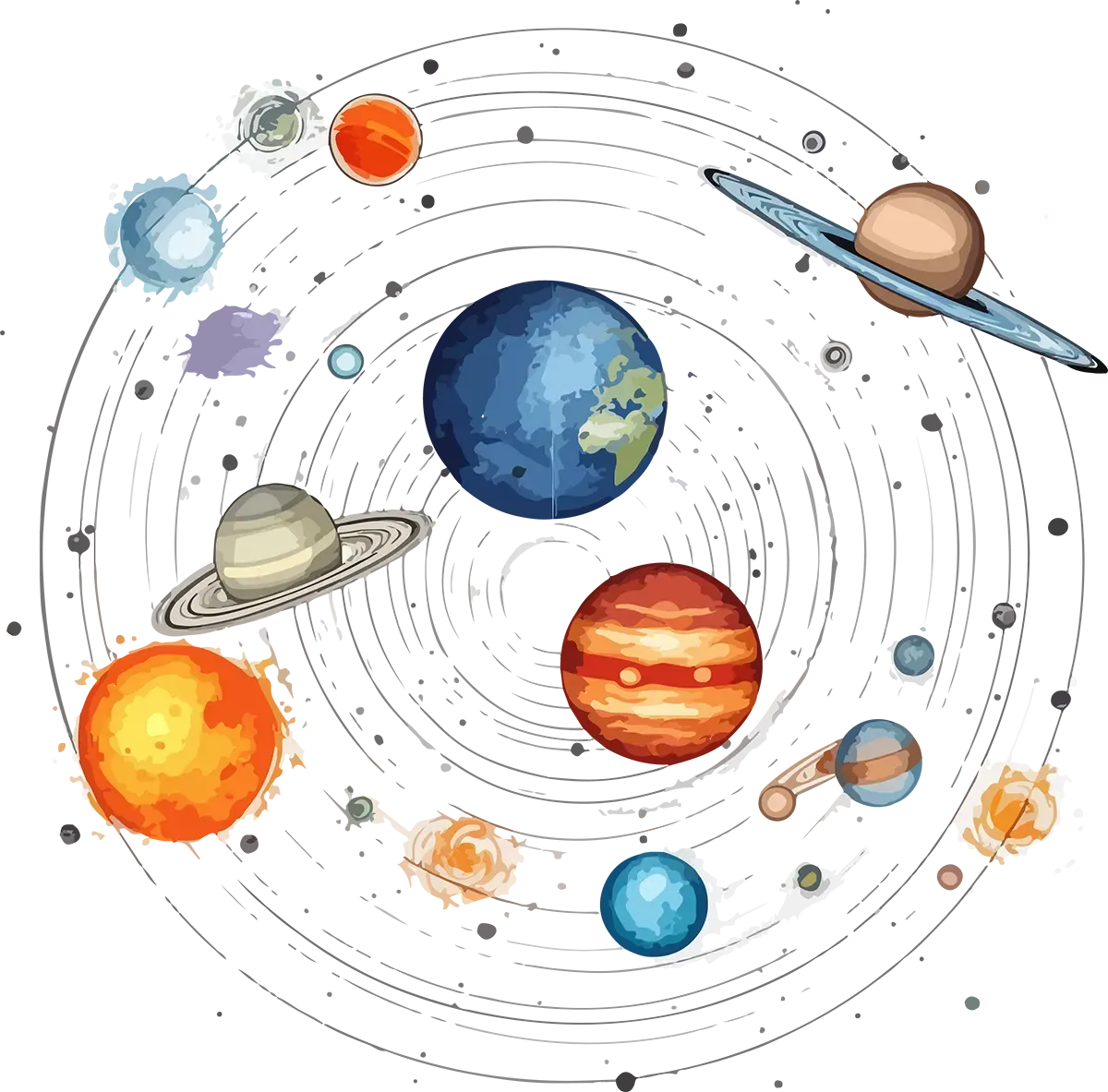 Die Planeten des Sonnensystems sind kreisförmig angeordnet.