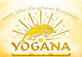 Ein Logo für eine Firma namens Yogana mit zwei aus dem Wasser springenden Delfinen.