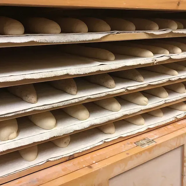 Un montón de hogazas de pan están en un estante