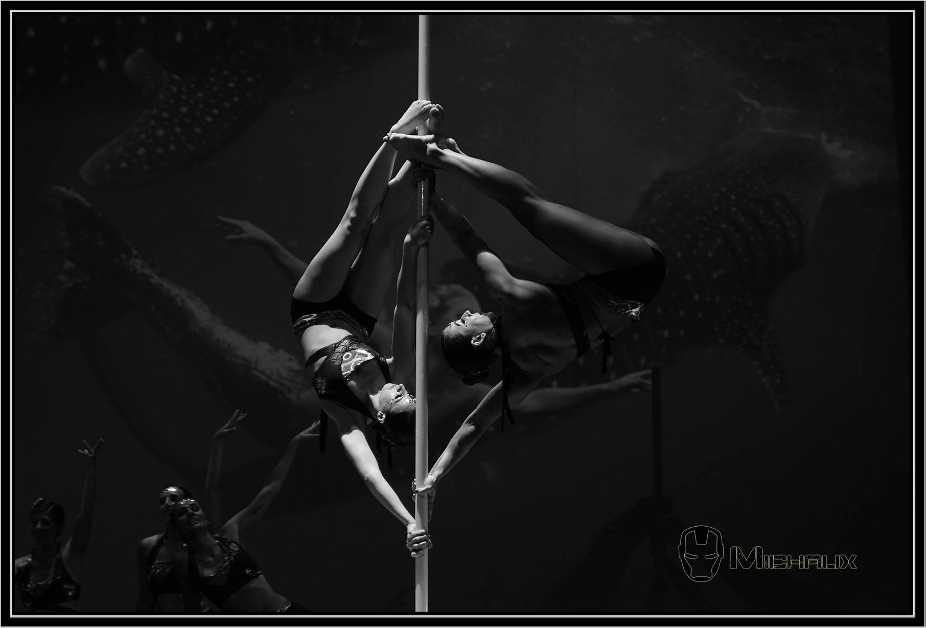 Deux femmes qui font une figure de pole dance