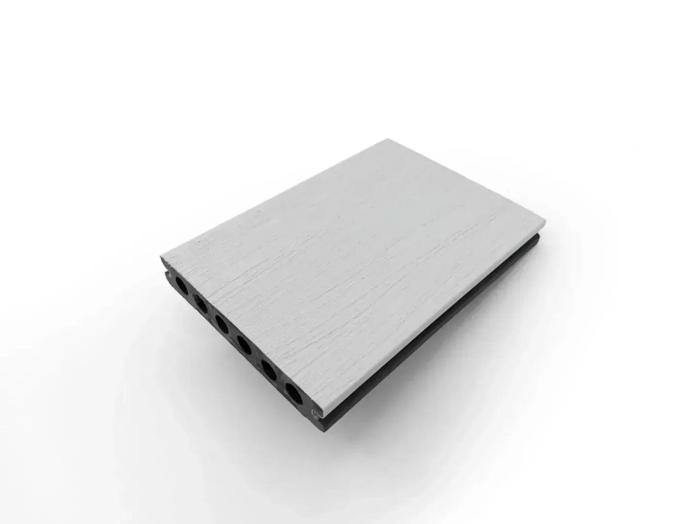 Panel rectangular de metal plateado con orificios de ventilación laterales perforados, mostrado sobre un fondo blanco.
