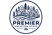 Premier Vacation Stays logo with navy text and a cabin scene inside a circular border