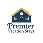 Logo for Premier Vacation Stays: black silhouette of a house with two windows and text below.
