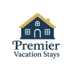 Logo for Premier Vacation Stays: black silhouette of a house with two windows and text below.