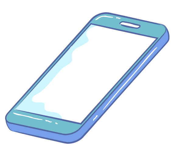 Un cellulare blu con uno schermo bianco su uno sfondo bianco.