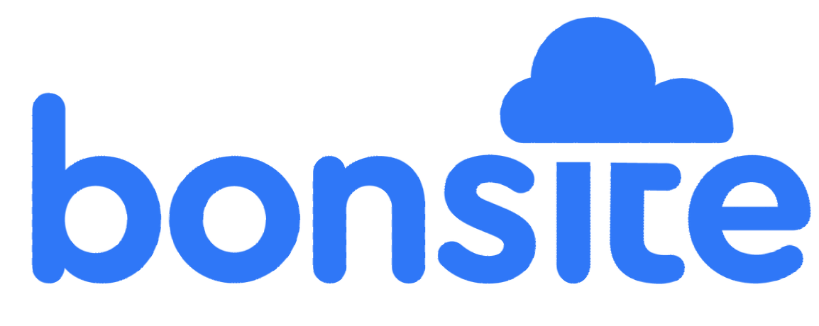Un logo bonsite blu con una nuvola al centro