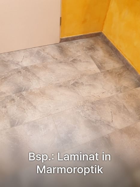 Laminatboden in Marmoroptik. Foto vom Malermeisterbetrieb Frank Reinhard Georges