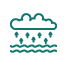 Un dibujo lineal de una nube con lluvia cayendo sobre el agua.