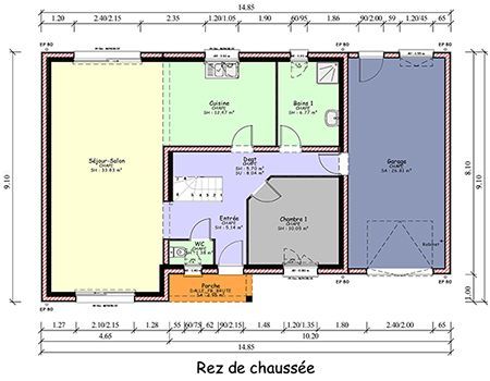Plan de la maison à étage avec un vélo posé contre un mur