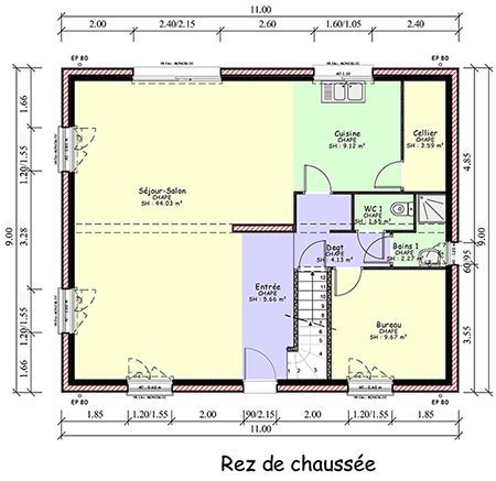 Plan de la maison un étage avec garage en sous-sol