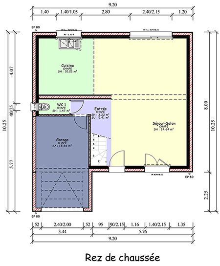 Plan de maison individuelle à étage avec garage peint en gris