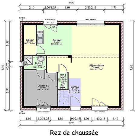 Plan de maison d'un étage au sein d'un jardin grillagé