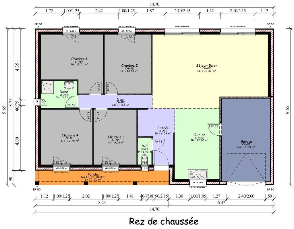 Plan de la maison à toit foncé avec véhicule garé devant