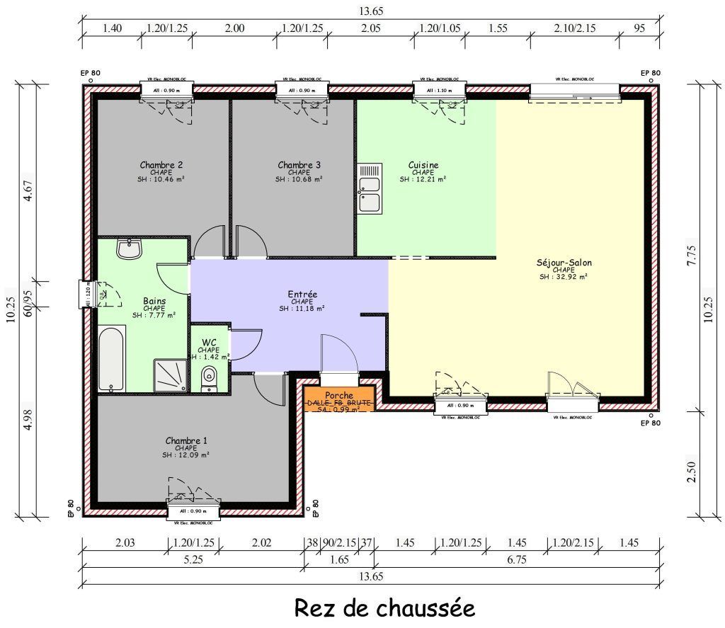 Plan de la maison à toit foncé en L