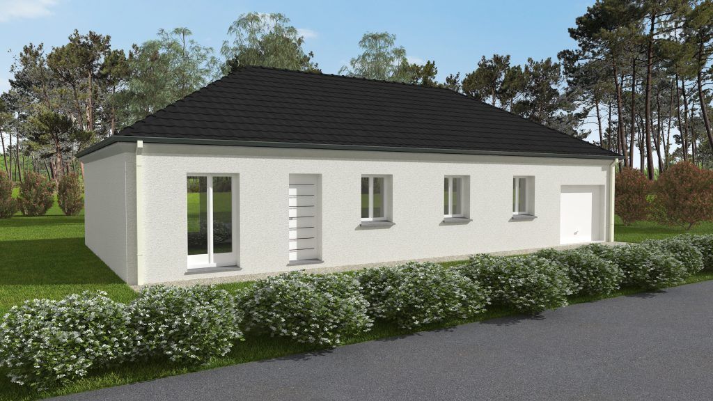 Maison à toit foncé avec 3 fenêtre en façade et 3 portes