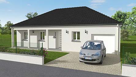 Maison à toit foncé avec véhicule garé devant