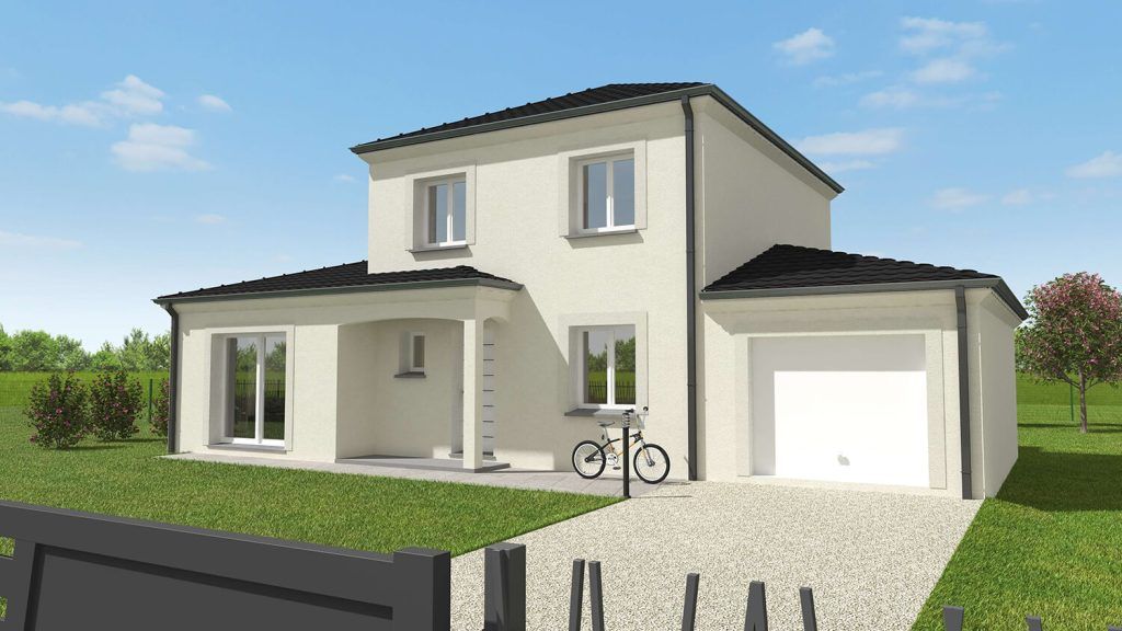 Maison à étage avec un vélo posé contre un mur