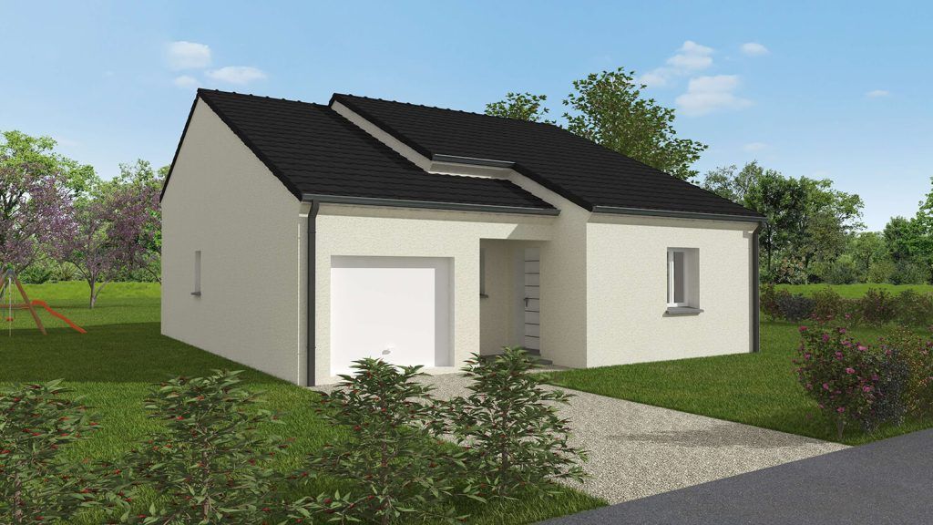 Petite maison individuelle avec garage porte d'entrée et une fenêtre en façade