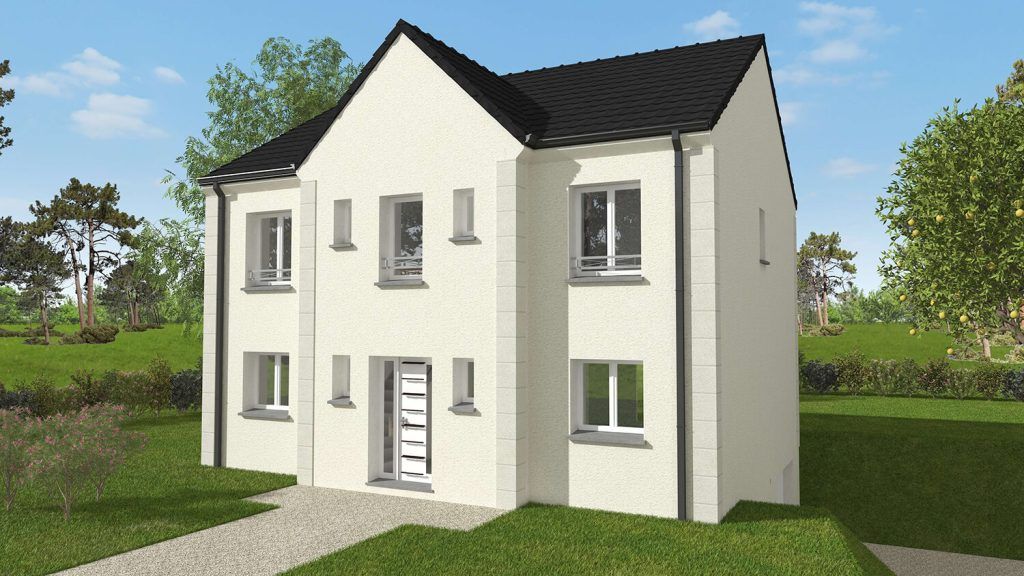 Maison à étage avec partie centrale avancée
