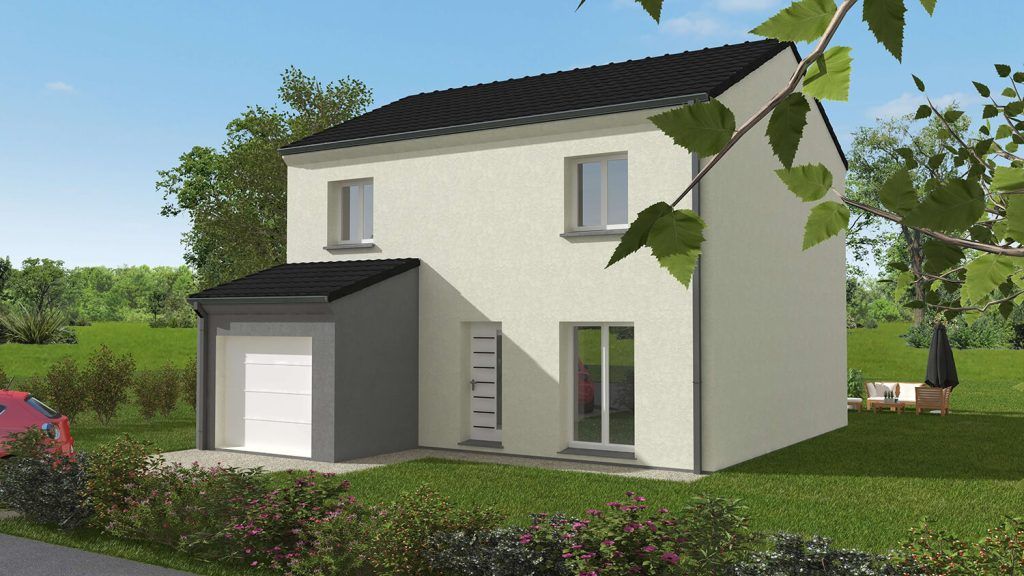 Maison individuelle à étage avec garage peint en gris