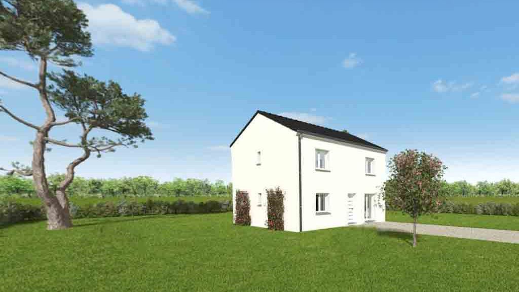 Image 3D d'une maison dans un grand terrain
