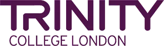 El logotipo del Trinity College de Londres es morado y blanco.