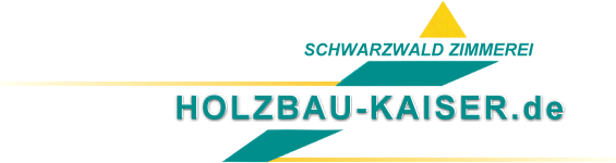 Logo f&uuml;r Holzbau-Kaiser.de mit t&uuml;rkisfarbenen geometrischen Formen, einem gelben Dreieck und dem Text "SCHWARZWALD ZIMMEREI".