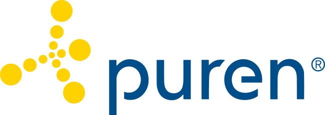 Das Puren-Logo zeigt eine Gruppe gelber Punkte links neben dem blauen Wort „puren“ in Kleinbuchstaben mit einem eingetragenen Symbol.