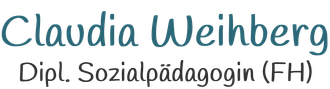 Claudia Weihberg, Dipl. Sozialpädagogin (FH), text in teal and black.