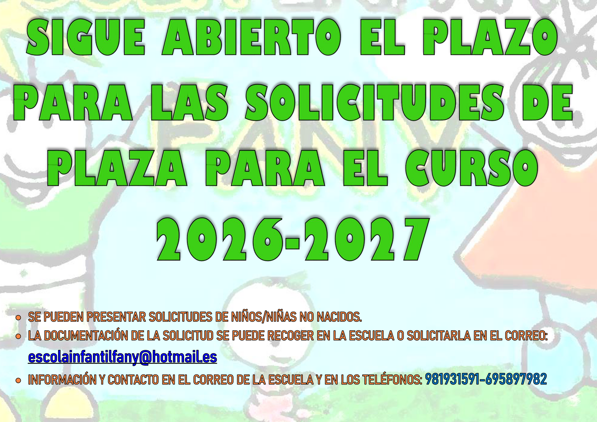 El plazo ordinario de solicitud de plaza del curso 2025-2026 comienza el dia 1 de marzo