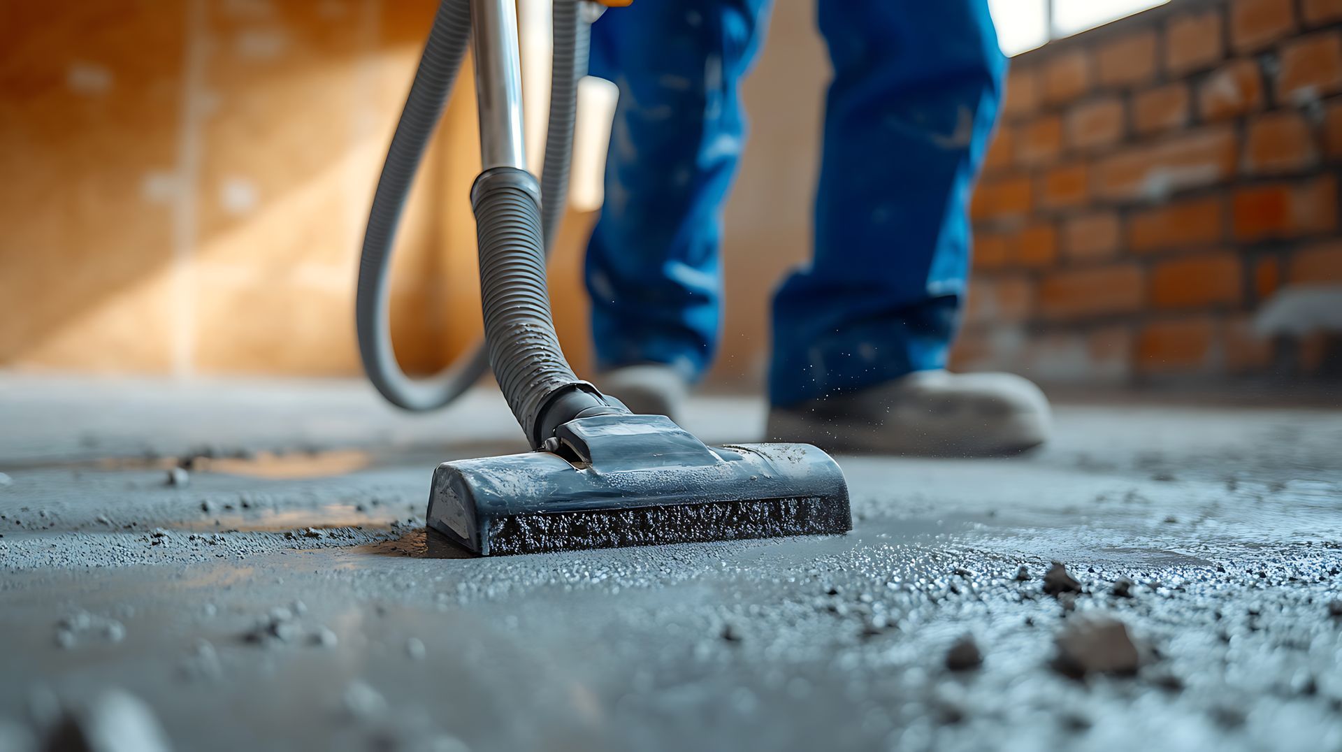 Aspiration des poussières et gravats sur un sol de chantier.