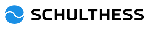 Logo de la société « SCHULTHESS » avec un cercle bleu contenant une vague blanche.