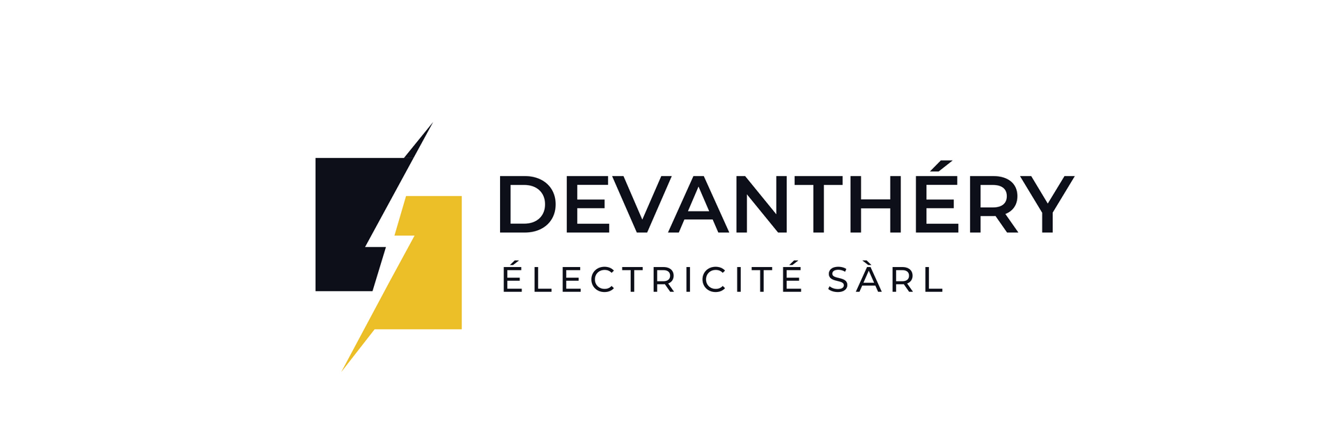 Logo pour Devanthéry Electricité, avec un design en forme d'éclair noir et jaune.