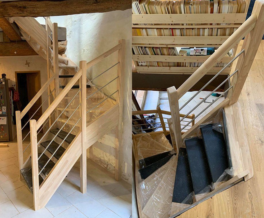 Escalier en bois qui vient d'être posé