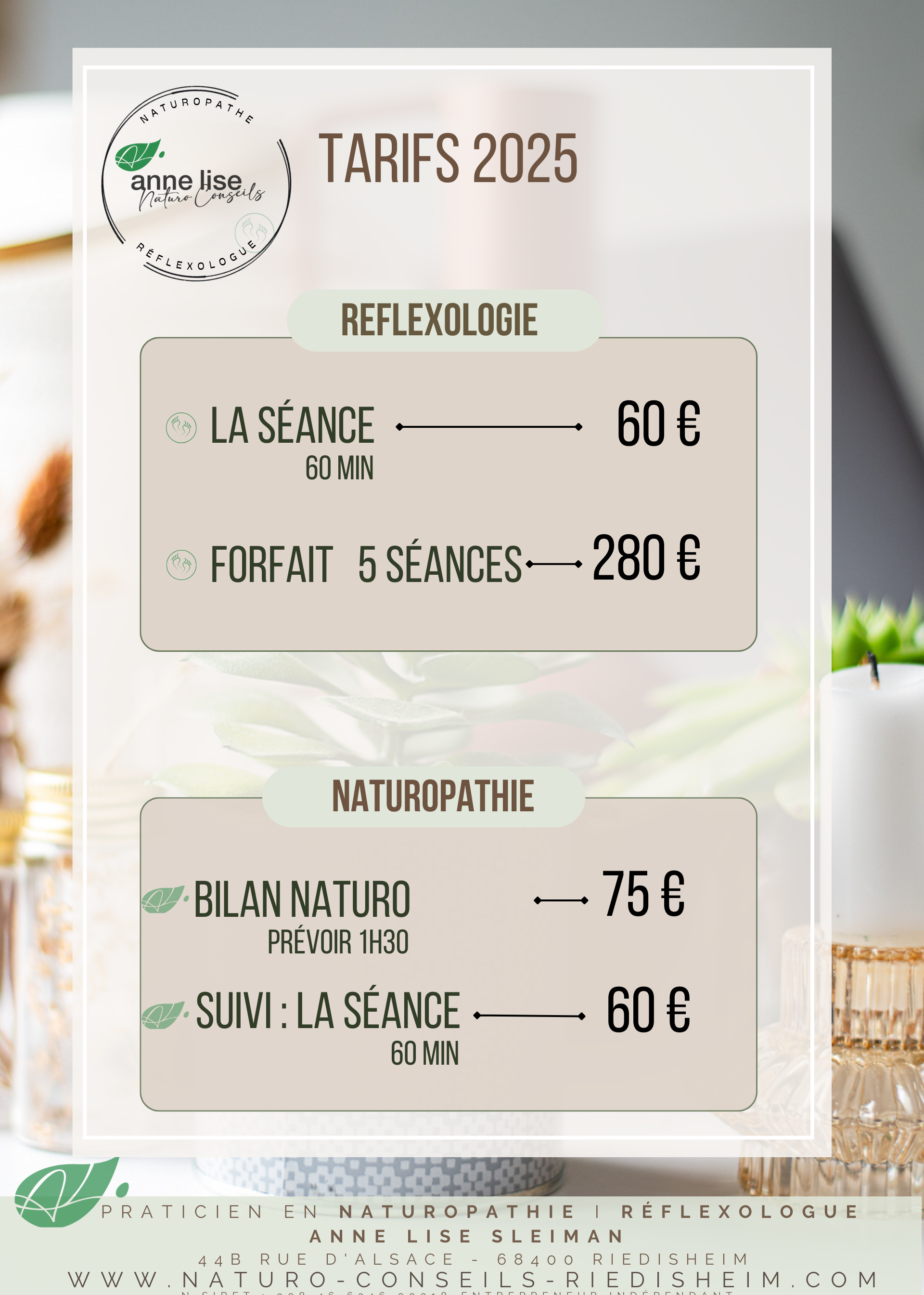 Tarifs Naturo et Réflexo