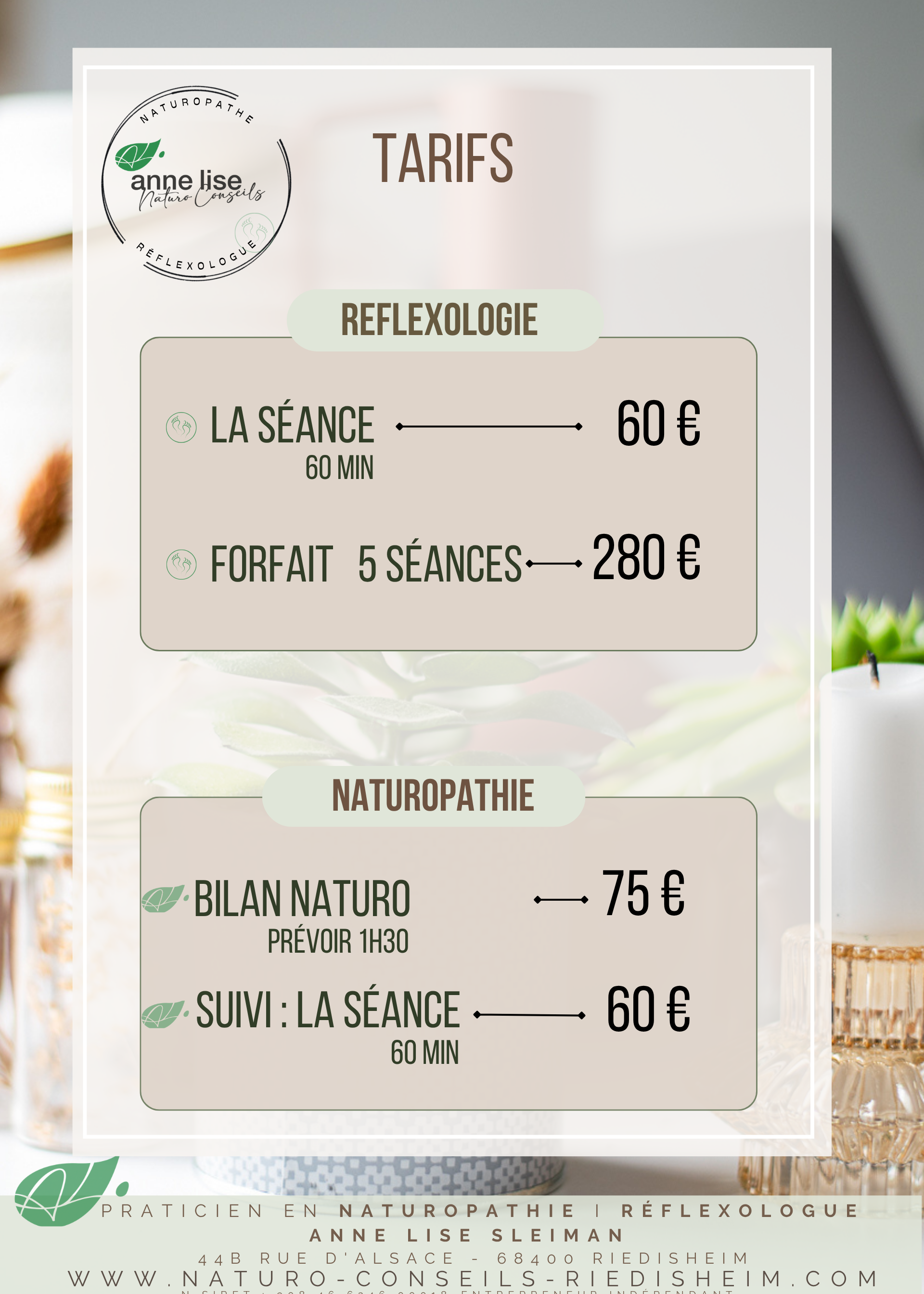 Tarifs Naturo et Réflexo