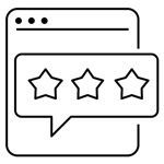 Pantalla de teléfono inteligente con un globo de diálogo que muestra una calificación de tres estrellas.